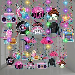 50s Hanging Decorations 56 Pcs Retro Rock Roll Record Disco Ceiling Streamers