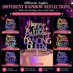 Dancing Queen Happy Birthday Cake Topper Large Glitter Retro Disco 70s 80s