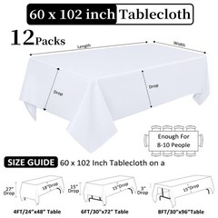12 Pack White Table Cloth 60 x 102 Inch Rectangular Tablecloths for 6 Foot Re…