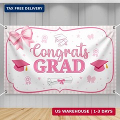 Katchon, Pink Bow Congrats Grad Banner – 72×44 Inch | Pink graduation banner Cla