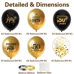 50th Balloons Party Decorations – 34Pcs Black and Gold 12 Inch Latex Confetti…
