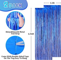 2 Pack Blue Foil Fringe Backdrop Curtains Tinsel Streamers Party Decorations