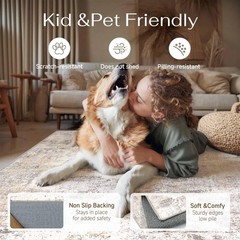 9×12 Washable Area Rug Beige Grey Abstract Non Slip Soft Low Pile Rug for Liv…