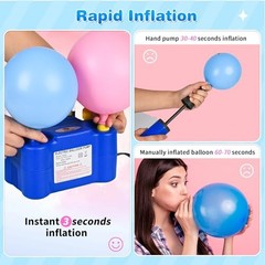 Electric Balloon Pump Dual Nozzle 600W Portable Inflator for Party Decorations
