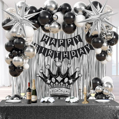 Black Birthday Decorations for Men with White Black and Silver Balloons Banner