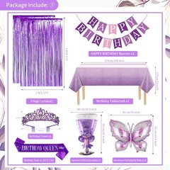 Purple Birthday Decorations, Purple Pink Party Decorations with Happy Birthday