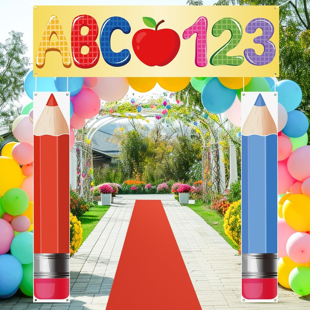 4 Pcs Kindergarten Preschool Back to School Decoration Large Abc 123 Backdrop…
