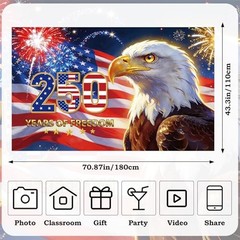 250th Anniversary Backdrop Banner, 71 x 43 Inch 1776-2026 American Patriotic