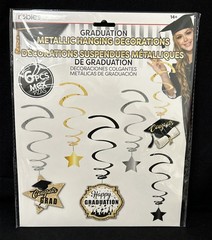 Rubies Graduation Swirl Metallic Hanging Decoration (6 Pcs) Black, Gold, Silver