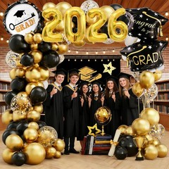 Black Gold Graduation Party Decorations 2026, Graduation Balloon Arch Kit wit…