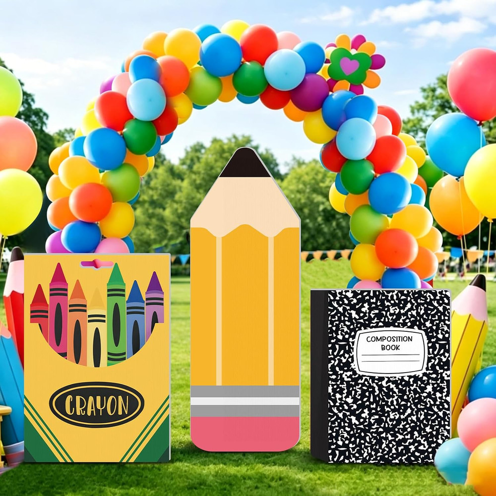 3 Pcs Back to School Decorations Pencil Notebook Cardboard Cutouts Crayon Box St