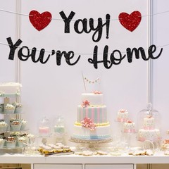 Black Glitter Welcome Home Banner, Yay! You’re Home Banner for Welcome Back, …