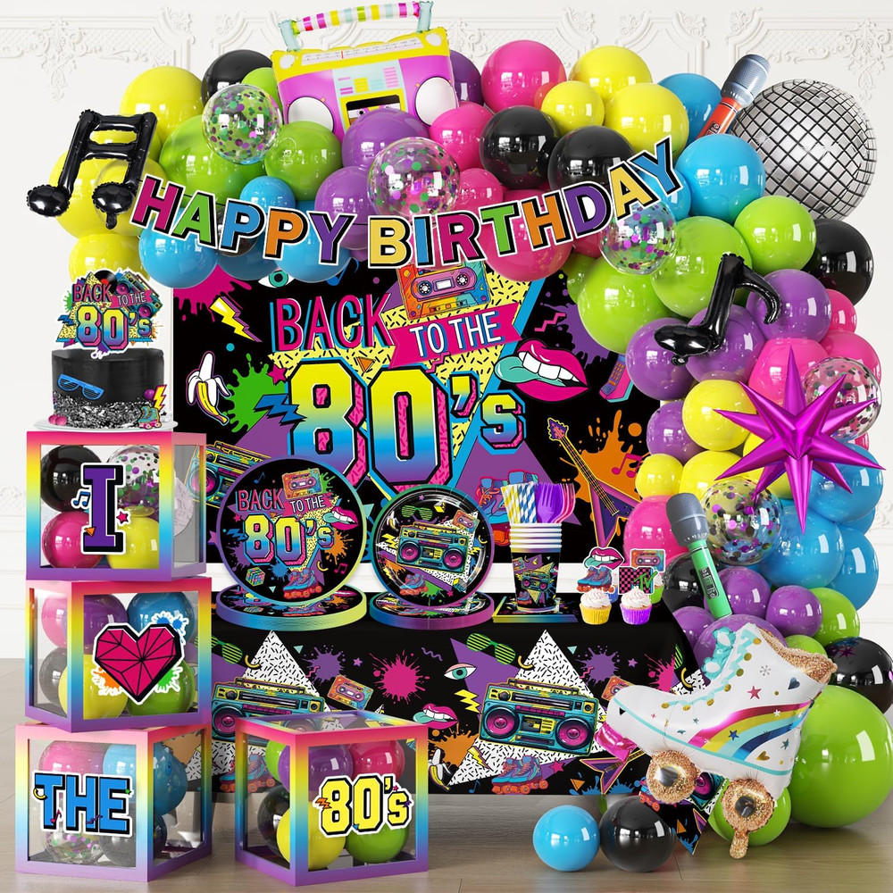 277Pcs 80S Party Decorations Serves 25, All-In-One Set with Back to the 80’S Bac