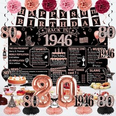 80th Birthday Decorations for Women, 21pcs the 1946 Banner Balloon Party Sup…