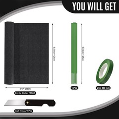 Black Crepe Paper Roll 9.8 Inch x 8.2 Ft 3 Rolls Flower Making Craft Party