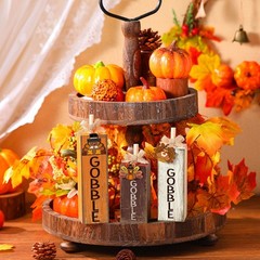 3 PCS Fall Table Decor Thanksgiving Centerpiece Square Wood Autumn Block Sign