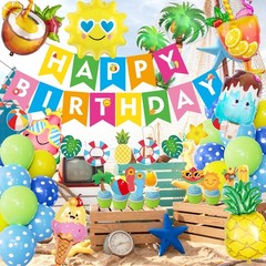 Blue Summer Pool Birthday Party Decorations For Boy Balloons Cake Toppers 63 PCS
