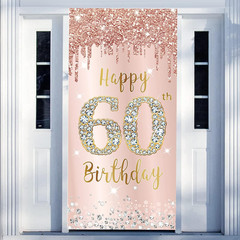 60Th Birthday Door Banner Decorations for Women, Pink Rose Gold Happy 60Th Birth