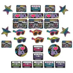 Amscan Multicolor 30 Piece Retro Throwback 80s Cutout Party Decorations