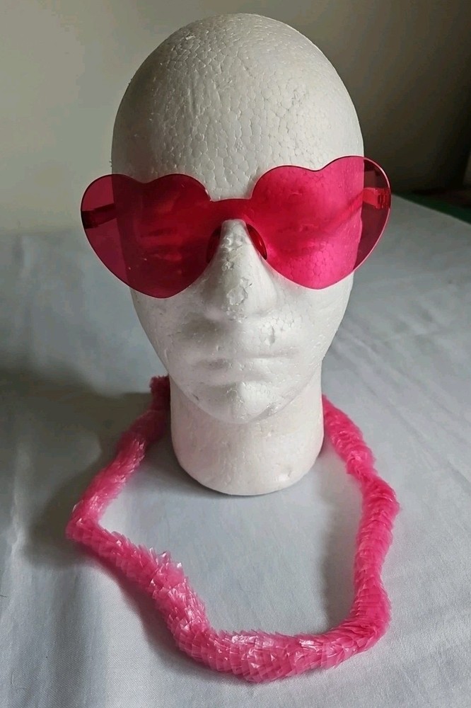 Valentine’s Day 32 Soft-Twist Pink Plastic Leis & 32 Red Heart Shaped Glasses