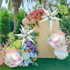 4Pcs Teapot Balloon Set/Alice Party Teapot Mylar Balloons+Flower Exploding St…