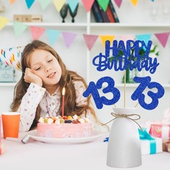 Centerpiece Sticks 13th Birthday 12 PCS Blue Glitter Sign Table Topper Decor
