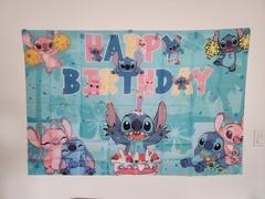 Stitch and Angel Happy Birthday Backdrop Banner