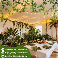 4PCS Faux Greenery Leaf Garland – 5.9Ft Artificial Monstera Leaves Vines,