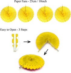 Party Decoration, 21 Pcs Yellow Hanging Paper Fans Pom Poms Flowers, Garlands…