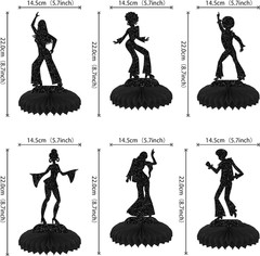 6 PCS 70’s Disco Party Decorations – Honeycomb Table Centerpiece & Toppers in Bl