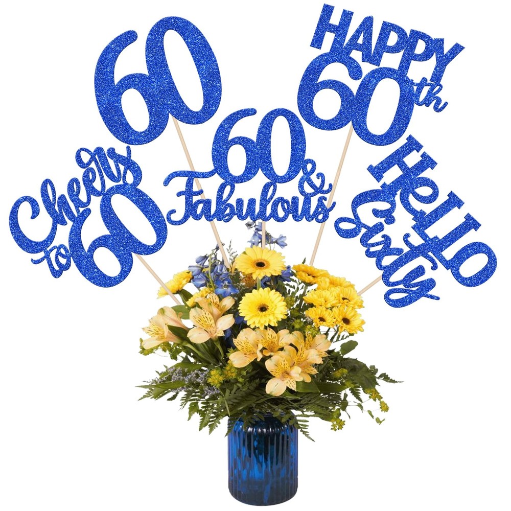 60th Birthday Centerpiece Sticks 15 PCS Happy 60 Table Flower Decor Blue