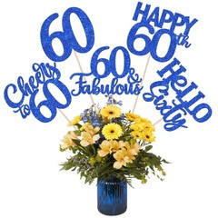 60th Birthday Centerpiece Sticks 15 PCS Happy 60 Table Flower Decor Blue