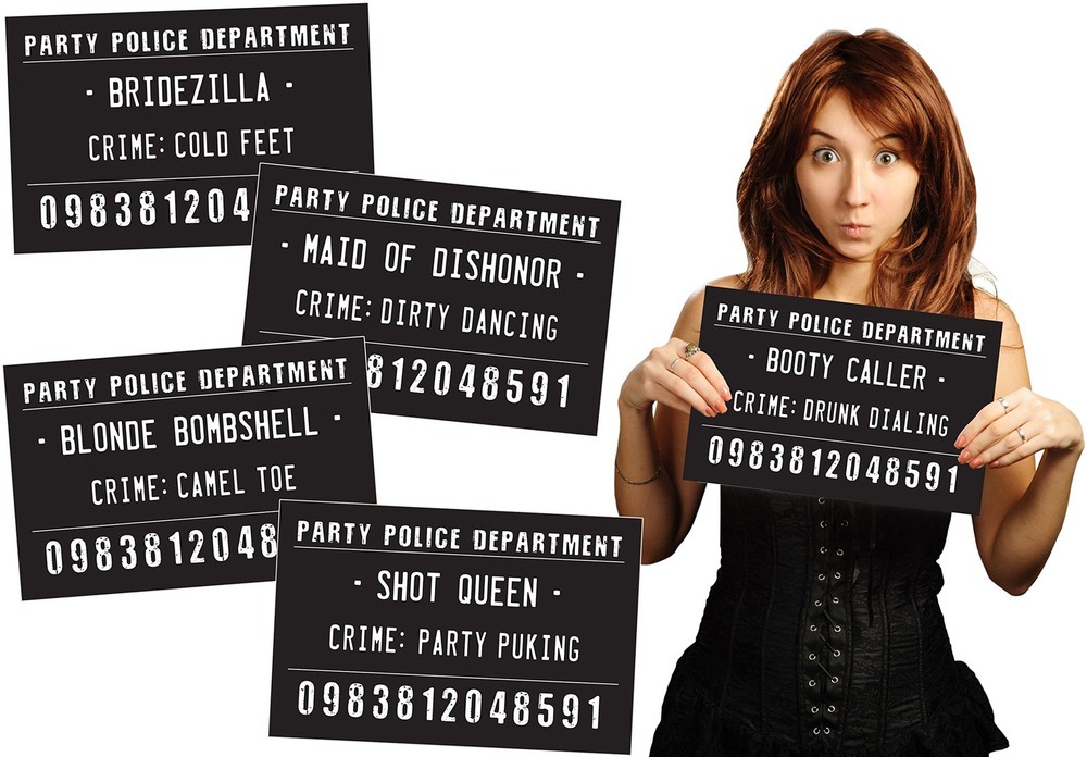 20 Funny Mugshot Signs (Black & White) – Selfie Photo Booth Prop Party Supplies