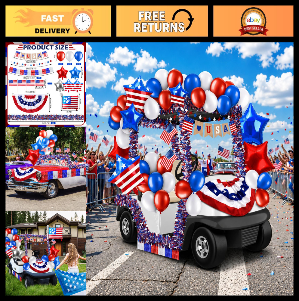 39-41 Pcs Patriotic Golf Cart Decorations Kit for 4th of July Parade – Red, Whit