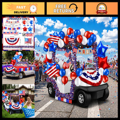 39-41 Pcs Patriotic Golf Cart Decorations Kit for 4th of July Parade – Red, Whit