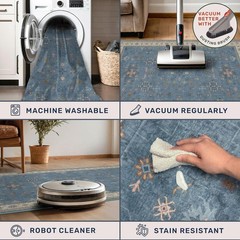 Boho 2×5 Kitchen Rugs Non Slip – Washable Blue 2′ x 5′ (Runner), Dusty