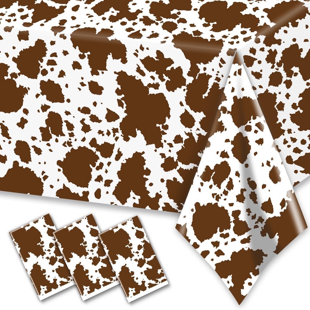 Highland Cow Decorations-3Pcs Cow Print Tablecloths Farm Animals Brown Cow Print