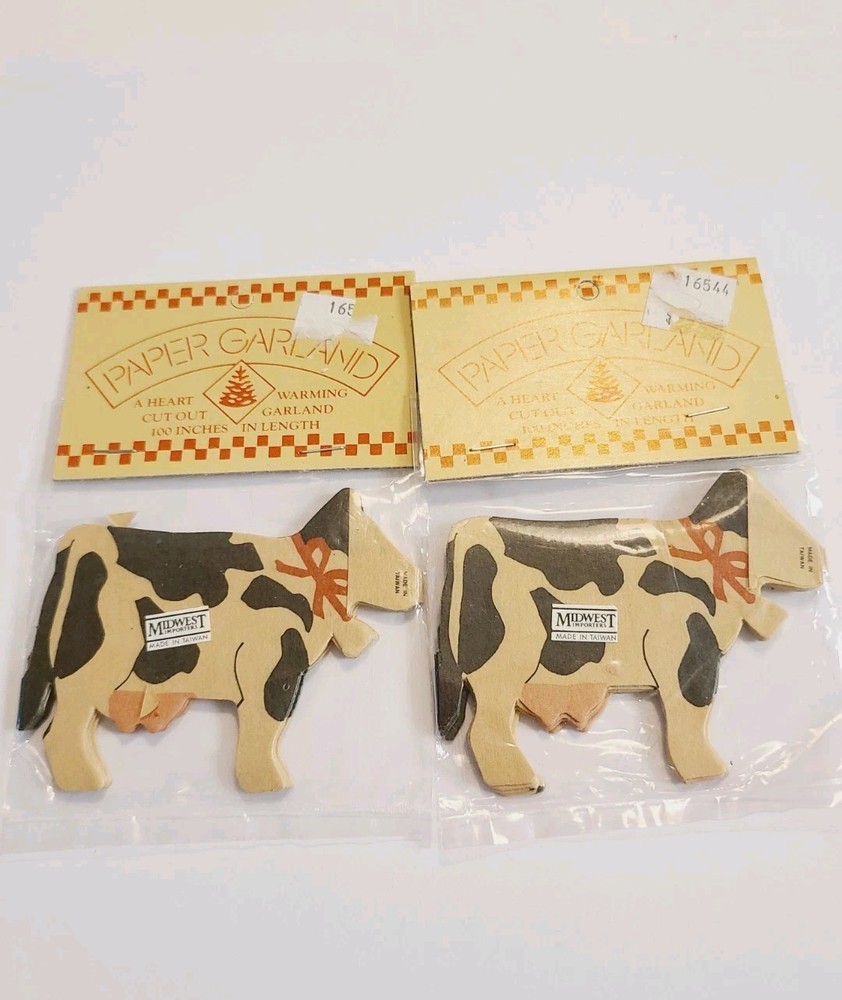 2 PACKS NOS VINTAGE MIDWEST IMPORTER PAPER GARLAND 🐄 COWS 100″ MADE IN TAIWAN