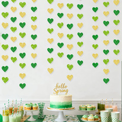 Gold and Green Heart Party Decorations Glitter Paper Love Heart Hanging Banner S
