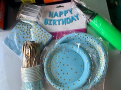 87pc Birthday Party Supplies Set Decor Balloons Lights Pink Blue Gold White Blk