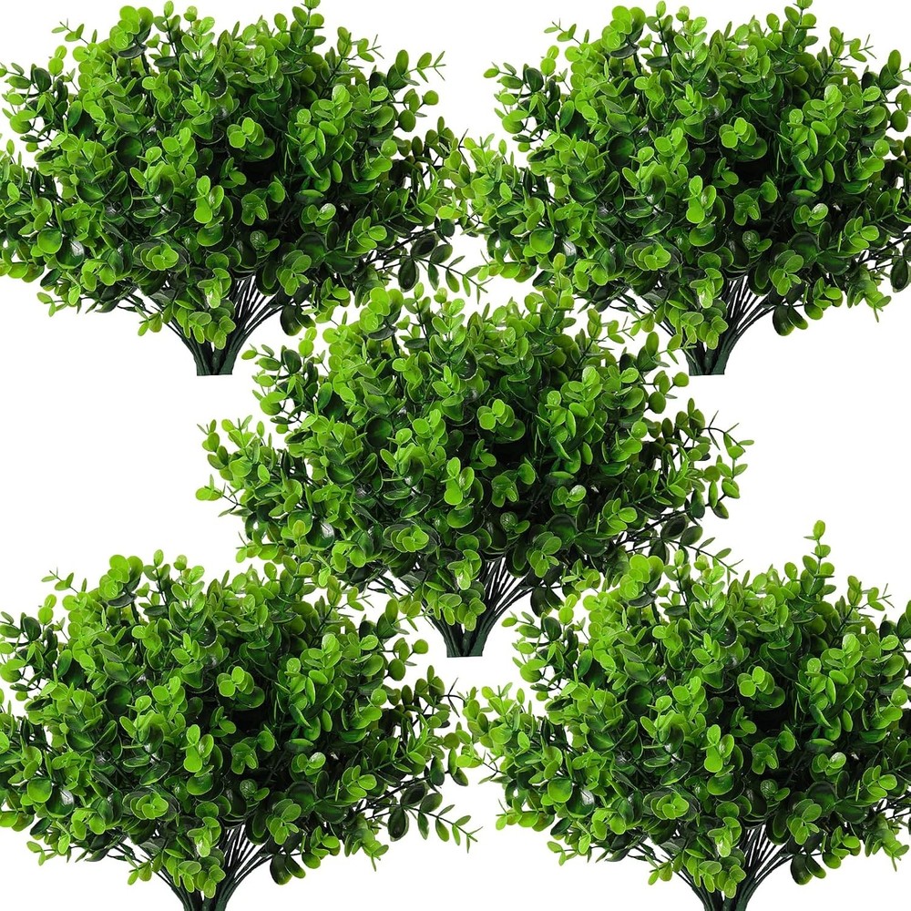 RECUTMS 8 Bundles Artificial Bushes Greenery Plants Stems Faux 8 Pcs, Green