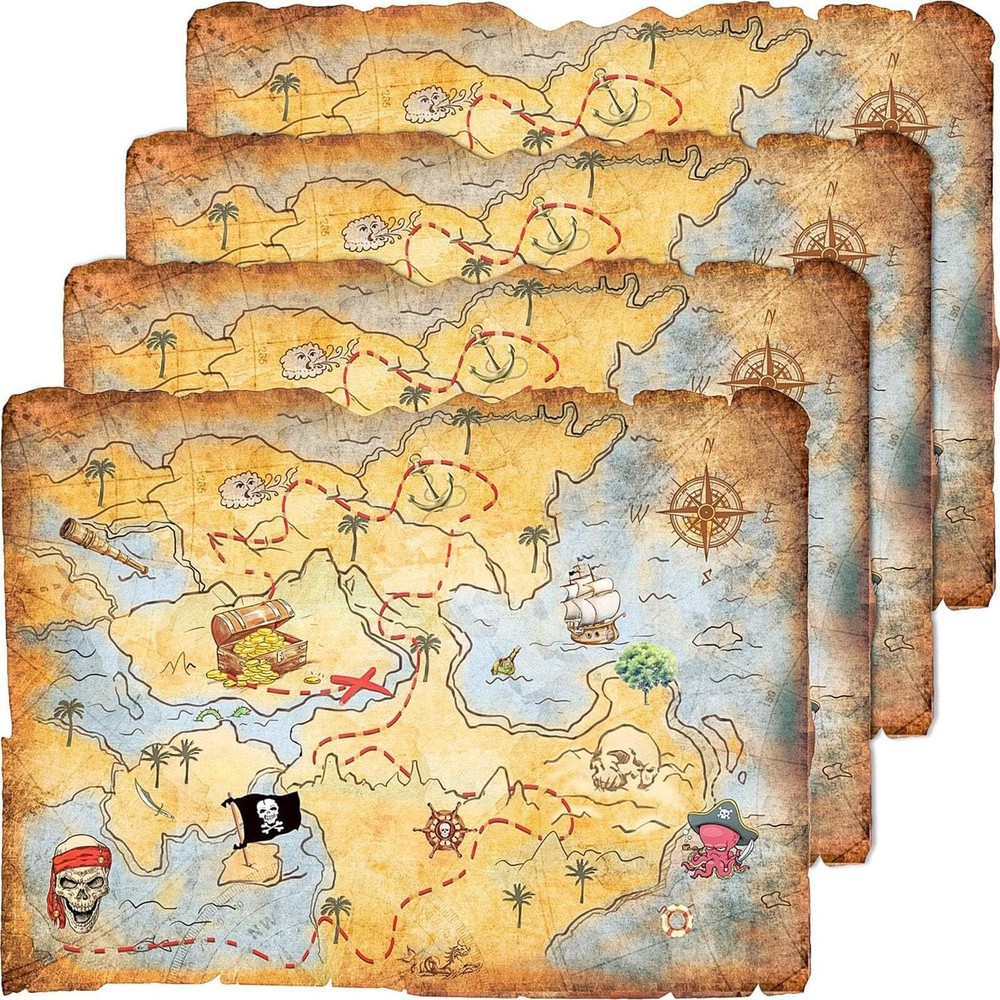Outus 4 Pieces Treasure Map Party Accessory Gold Mind Treasure Map for Pirate…
