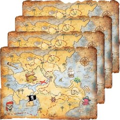 Outus 4 Pieces Treasure Map Party Accessory Gold Mind Treasure Map for Pirate…