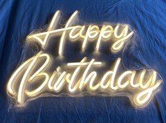 LED Neon Happy Birthday Party Backdrop Sign, White Plastic, Birthday Decoration
