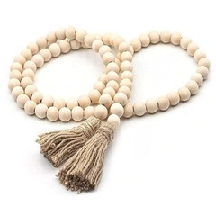 Rustic Wooden Bead String with Tassels for For indoor and Outdoor Curtain Ties