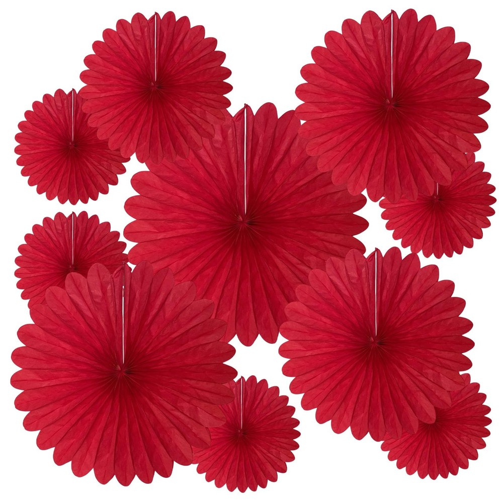 20 PCS Red Hanging Paper Fans Round Decoration Set Wedding Party Supply Decor