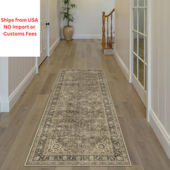 WondRg 2×6 Washable Runner Rug Brown Vintage 2′ x 6′ (Runner), Brown/Black