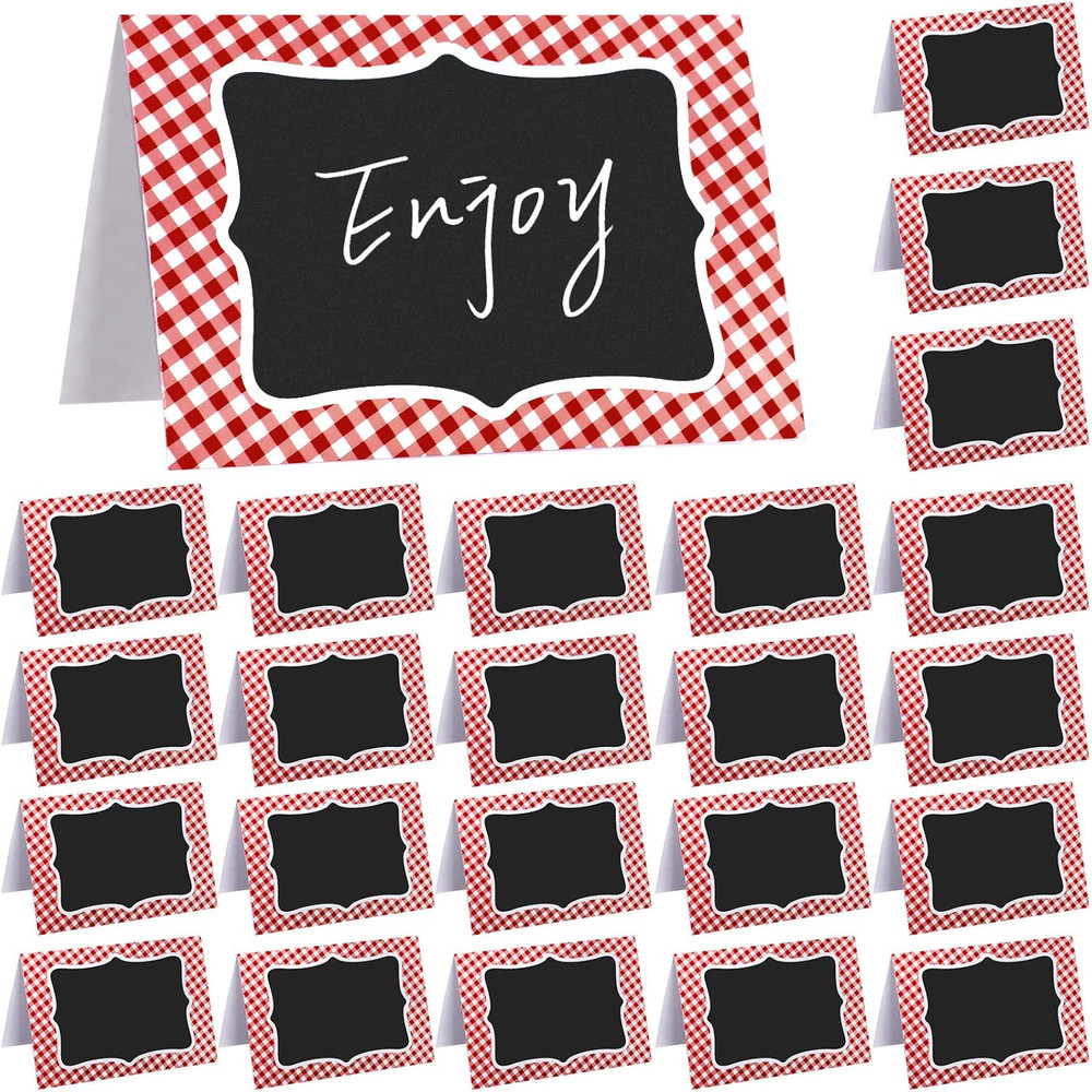 Red Gingham Picnic Party Supplies – 24 Italian Themed Food Label Tent Cards
