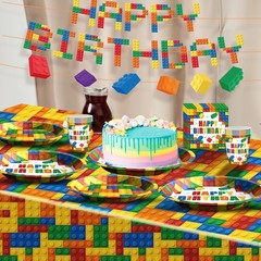 Colorful Building Block Birthday Party Supplies – Plates, Napkins, Cups & Banner