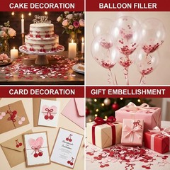 100 PCS Cherry Bow Confetti Red Pink Glitter Paper Scatters Baby Shower